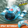 ElectricRC Boten Afstandsbediening Motorboot Met Spray Licht Waterdicht Dubbele Propeller Rc Boot 2.4ghz Zwembad Badkuip Zomer Speelgoed Boot Gift 230726