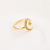 Modna minimalistyczna CZ Stones Moon Star Otwarcie 24 K KT Fine Gold Gf Ring Urocze kobiety biżuteria