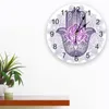 Wanduhren Lila Hand Blumen Augen Muster Runde Uhr Hängen Stille Zeit Home Interior Schlafzimmer Wohnzimmer Büro Dekor