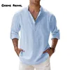 Heren Casual Shirts Katoen Linnen voor Heren Lichtgewicht Henley Beach Hawaiian T 230726 met lange mouwen