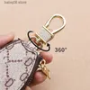 Porte-clés Lanyards Clés de voiture Sac Anneaux Brown Fleur Plaid Pu Cuir Gold Metal Keyrings Titulaire Pendentif Charms Fashion Design Pochettes Bijoux Cadeaux T230727