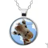 Hanger Kettingen Dieren Giraffe Panda Olifant Dolfijn Ronde Ketting 25Mm Glas Cabochon Sier Kleur Sieraden Vrouwen Verjaardagscadeau 50C Dhn2P