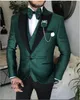 Camis Dard Green Jacquard Wedding Suits for Men Groom Tuxedos 3ピースセットスリムフィットプロムパーティーブレイザーズGroomsmen Costume Homme