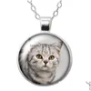 Pendant Necklaces Love Cat Pet Cats Animals Round Necklace 25Mm Glass Cabochon Sier Plated Jewelry Women Party Birthday Gift 50Cm Drop Dh7Bt