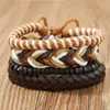 Charm Bracelets 4 PCS/Set Cool Beads Braided Wrap Leather Bracelet For Men Handmade Friendship Male Boys Wrist Hand Jewelry Gift Bangle 2023