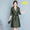 Women's Leather Women Jacket Autumn Winter 2023 Mid-Length Korean Style Slim Lapel Windbreaker