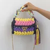 Knitting Bags for Women 2023 Woolen Yarn Handmade Woven Handbags with Chain Ladies Fashion Solid Color Square Crochet Bag