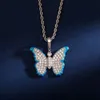 Hip Hop Luminous Butterfly Pendant Necklace Full Zircon Gold Plated Jewelry Gift