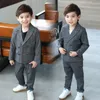 Ternos Primavera Outono Estilo Britânico Conjunto de Ternos Infantis Meninos Lindos Vestidos de Festa de Casamento Traje Crianças Calças Blazer Seios Duplos 230726