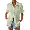 Dameskleding 2023 Zomer Mode Geplooid Eenvoudig Casual Button Up Shirt Effen Zak Korte Mouw Blouse Losse Tops