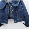 Femmes Vestes Femmes Denim Coréen Sailor Collar Mode Manches Longues Bouton Jean Manteau Vintage Crop Femme Casual Lâche Outwear 230727