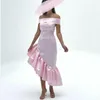 Party Dresses Elegant Short Pink Off Shoulder Satin Evening Asymmetrical Ruffled Length Pleated Prom For Women