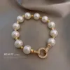 Link Bracelets Genuine Gold Plated Zircon Pearl Bracelet Valentines Day Gift Jewelry Fashion Accessories