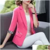 Kadınlar Suits Blazers Kadın Yaz Kadın Ceket 3/4 Kollu Gevşek Katlar Çentikli yakalı yakalı Blezer Femme dış giyim artı Boyut Damlası DHJPM