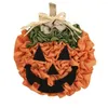 Fiori decorativi Ghirlanda di zucca di Halloween Riutilizzabile Gancio per porta con faccia di fantasma Panno artificiale Decorazione per la casa in rattan