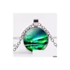 Anhänger Halsketten Grüne Nordlichter Halskette Aurora Borealis Charme Landschaft Glas Galaxie Universum Hand Handwerk Kunst Trendiger Schmuck Dro Dhkjs