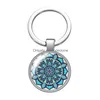 Keychains Lanyards Water Blue Patterns Flower Pattern New Glass Cabochon Keychain Bag Car Key Rings Holder Sier Plated Chains Men Wo Dhwwf