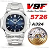 V9F 5726 Annual Calendar A324 Automatic Mens Watch D-Blue Textured Dial Moon Phase Stainless Steel Bracelet Super Edition Puretime201i