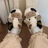 Slippers 2023 Milk Cow Fluffy Fur Slider Women's Winter Warm Shoes Closed Plush Lover Family Slider Kaii Cute Animal Frog Slider Z230727