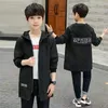 Tench coats 616Y Children Trench Coat Autumn Boys Jacket Long Zipper Hooded Solid Loose Casual Windproof Kids Windbreaker Clothes Hw40 230726