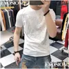 T-shirt da uomo T-shirt da uomo in cotone T-shirt estiva Drill Short Slim Fit Aereo Strass Disegni Stampati Taglia più grande Homme Tee Abbigliamento D Dhlw1