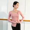Stage Wear Lady Long Sleeves Latin Dancing Female Round Neck V String Ballroom Dance Costume Cloth Tango Chacha Dances Practice Tops