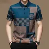 Men's Polos Summer T Shirts for Men Short Sleeve Turn-down Collar Letter Printing Button Striped Polo Tees Fashion Pullover Tops 230727