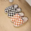 Slippers Women's shoes Winter home slider plaid artificial fur TPR light sole white black checkerboard flat shoes Best gift women's shoes Z230727