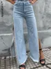 Mannen Jeans Apprabant Casual Mode Blauw Baggy Vrouwen Vintage Kwasten Split Hoge Taille Denim Broek Streetwear Sexy Rechte Broek 230727