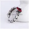 Anello solitario diamante quadrato rosso nero retro catena aperta regolabile anelli di pietre preziose fascia per donna uomo gioielli di moda Will e Sandy D Dhnrj