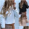 Femmes Blouses Chemises Femmes À Manches Longues Slim Imprimer Boutons Chemise Tops Puff Costume Travail Formelle Affaires Outwear Drop Delivery Vêtements Dha7H