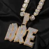 Hip Hop or argent couleur A-Z lettres pendentif hommes collier complet Zircon bijoux