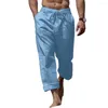 Calças masculinas casuais masculinas 2023 cintura com cordão cor sólida bolsos soltos calça de moletom meia calça homewear pantalones hombre