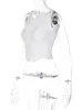 Kvinnors tankar Camis Apprabant Sexig Hollow Out Sticked Crop Top Fashion Sequins ärmlös rund nacktank Topp Streetwear White Slim Mini Vest 230727