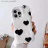 Custodie per cellulari Cute Love Heart Custodie per capelli genuini di coniglio per Iphone 14 Pro Max 13 12 11 XR XS X 8 7 Iphone14 Soft TPU Animal Back Cover Z230728