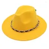Berets (56-61cm) PU Chain Wide Brim Fedora Hat Women Men Felt Cap 2023 Autumn Bull Belt Jazz Ladies Country Sombreros De Mujer