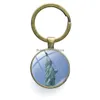 Keychains Lanyards New York Liberty Round Glass Pendent Key Chain Rings 홀더 남성 여성 수제 패션 선물 드롭 Deli Dheyd