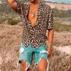 Mens Casual Shirts Plus Size 3XL Men Vintage Leopard Print Summer Male Short Sleeve Button Loose Fashion Blus Tops 230726