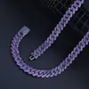 14 mm Hip Hop TopBling Purple Cubic Zircon Miami Collar de cadena cubana chapado en oro
