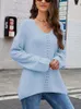 Women's Knits 2023 Autumn Winter Knitted Sweater Women Pullover Purple Jumper Ladies V Neck Long Sleeve Loose For