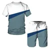 Parcours de survêtement masculins Souet shorts de plage décontractés en été 3D Set de fitness pour hommes imprimés 2pk Grandes vêtements de sport T-shirt Men's Stripe Set 230726