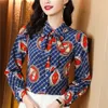 2023 Kwiatowce Bluzki projektant satynowy bluzki Kobiety Lapel Lact Lapel Formal Button Up koszula Elegancka i młodzieżowa biura beżowa 244s