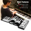 61 Touches Roll Up Piano Portable USB Rechargeable Electronic Hand Roll Piano avec Environmental Build in Speaker Silicone Soft Piano Keyboard for Beginners