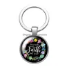 Chaveiros Cordões Flores Artístico Fonte Palavras Fé Vidro Cabochão Chaveiro Saco Porta-Chaves Do Carro Amuletos Banhado a Prata Cadeias Femininas Dhd7W