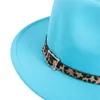 Dış Göl Mavisi İç Leopar Fedora Şapkaları Kemer Tokalı Bahar Sonbahar Kadın Erkekler Panama Part Trend Parti Kilise Şapkaları