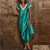 Vêtements de nuit pour femmes Robe Slee à manches courtes Col en V Homewear Longues chemises de nuit Costume de maison ample Nuisette Femme Drop Delivery Apparel Dhwtt