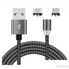 Cell Phone Cables 3 In 1 Adapter Magnetic Charging Line Nylon Braided Fast Cord Type C Micro Usb S For Huawei Drop Delivery Phones A Dhqvb