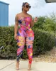 Dwuczęściowe spodnie kobiet Y2K poza ramionami Bodycon Jumpsuits for Party Women One krawat nadrukowane rompers koronkowe stroje bandaża bez ramiączek