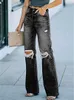 Women's Jeans High Waist 2022 Autumn New Vintage Flash Pants Loose Casual Tear Wide Leg Pants Straight Leg Jeans Women's Street Pants Z230728