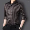 Camisas sociais masculinas luxuosas listradas de manga comprida roupas formais de negócios tamanho grande sem ferro casual blusa social justa masculina